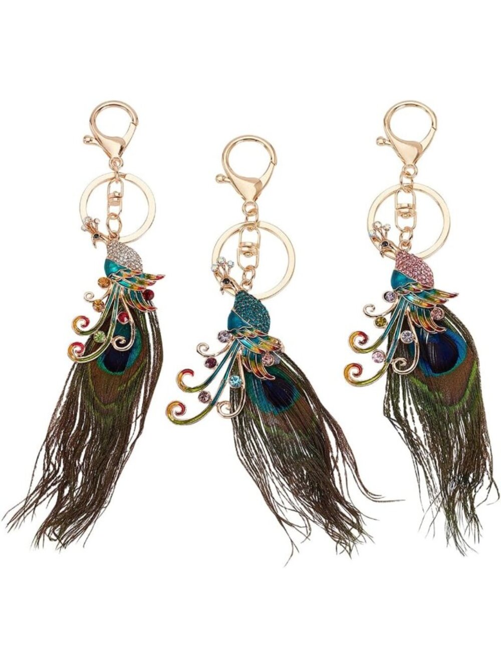Colorful Peacock Keychains - Rhinestone Alloy Charms for DIY Crafts
